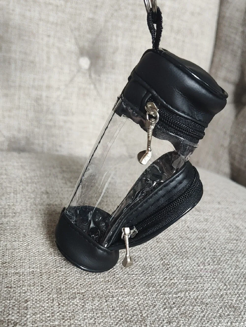 Cute Black Clear Golf Tee, Key & Card Holder With Mini Golf Club Zipper Pulls
